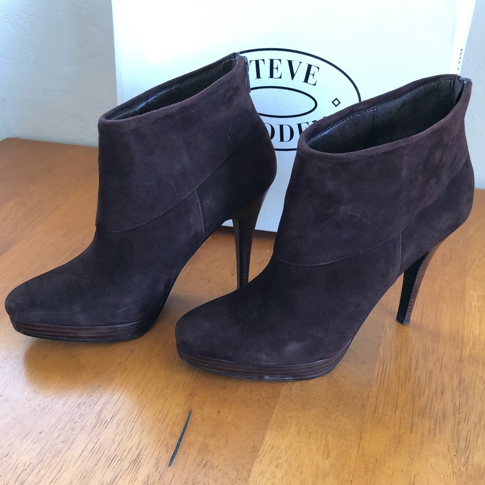 Brown Suede Booties, by Steve Madden.